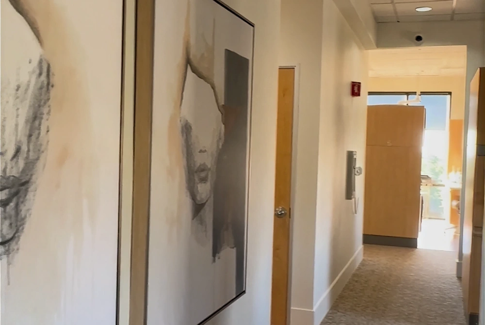 Modern dental clinic corridor with clean design and welcoming patient environment